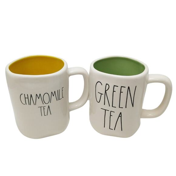 Rae Dunn "GREEN TEA" & "CHAMOMILE TEA" Mug Set - Picture 1 of 6
